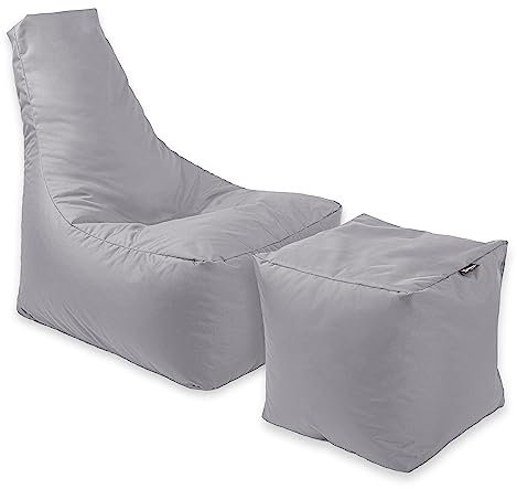 BuBiBag Calm Sitzsack mit Hocker - Gaming Sitzsack für Kinder & Erwachsene - Bean Bag auch für Outdoor Nutzung geeignet - Sitzpouf & Griff (Grau)