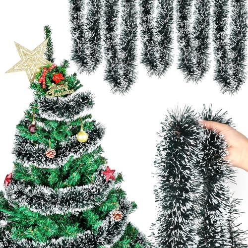 HOWAF 6 x 2M Girlande Weihnachten, Weihnachtsgirlande Grün Tannengirlande Weihnachtsdeko Lametta Weihnachtsbaum Girlande Hängende Dekoration für Wand Tür Fenster Kamine Treppengeländer