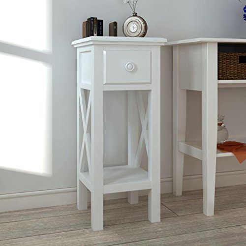 Homgoday Table basse latérale avec tiroir blanc, table de salon, table de salon, table de bureau, chambre à coucher jardin