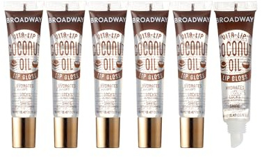 Ruby Kisses Broadway Vita-Lip Clear Lip Gloss (Coconut Oil 6 Pack), Ultra-Hydrating & Soothing Formula with Vitamin Oils, High-Shine Non-Sticky Finish, Healing Glossy Lip Balm Locks in Moisture