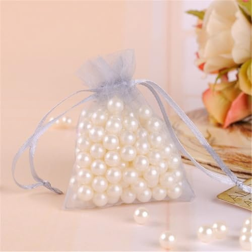 50 Stück 5x7cm Organzasäckchen Geschenkbeutel Organza Schmuck Säckli mit Kordelzug Geschenksäckchen Hochzeit Beutel Beutel Klein Organzabeutel Tütchen für Hochzeiten Weihnachten Festival Party (Grau)