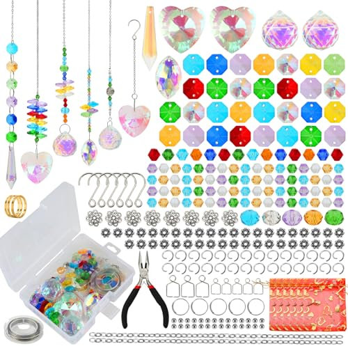 Worgree Kit fai da te per la creazione di acchiappasole per adulti, set di 460 pezzi con cristalli colorati e perline arcobaleno per finestre, da appendere in interni ed esterni, decorazione da