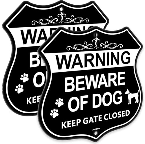 Ashoaza Beware of the Dogs Sign Outdoor Gate, Warning Aluminum Beware of the Dog, Please Close the Gate Sign Dog, Can Be Use for Private Property Signs Outdoor, 20x20 CM (2 Pack)