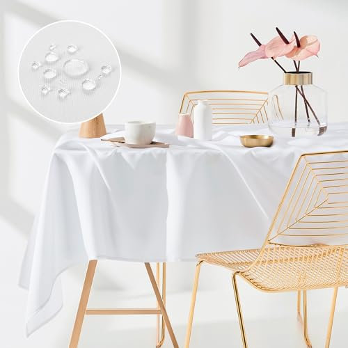 ROOM99 Aura Tischdecke 140 x 400 cm Tischtuch Tafeldecke Fleckschutz Abwaschbar Wasserabweisend Schmutzabweisend Polyester Rechteckig Bankett-Dekoration Ganzjährig Weiß