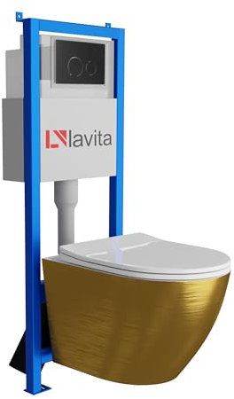 Lavita LAV 101 Élément mural pour WC 40 cm + évier mural suspendu Sofi Slim or brossé sans bord + panneau de commande LAV 200.4.4 noir | Kit complet | Réservoir de chasse encastré | WC complet