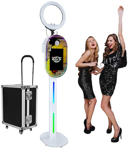WideMeet Tragbare Kamera Photo Booth mit 15,6 Zoll Touchscreen Selfie Photobooth DSLR Photo Booth Maschine für Hochzeiten Partys Events (Weiße Maschine, Spiegel Photobooth Maschine)