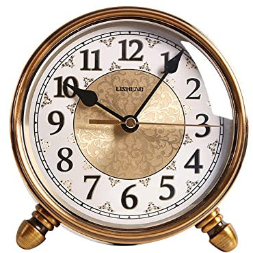 LUOYAOB Vintage Kaminuhr Vintage-Manteluhren, altmodische Retro-Style-Gold-Tischuhr, stille, Nicht liegende antike Regaluhr, Metallschreibtischuhr Chic Decor for Wohnzimmer Bett