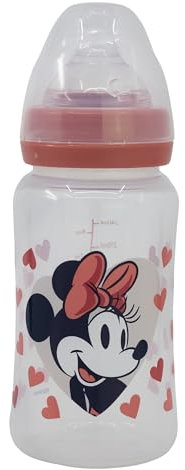BIBERON A COLLO LARGO 240 ml TACCHETTO SILICONE 3 POSIZIONI Minnie Mouse Heart