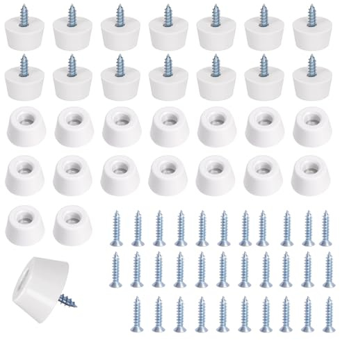 Glarks Set di 30 piedini in gomma bianchi per tagliere, include 30 piedini in gomma antiscivolo con 32 viti in acciaio inox per mobili, elettronica, elettrodomestici da cucina