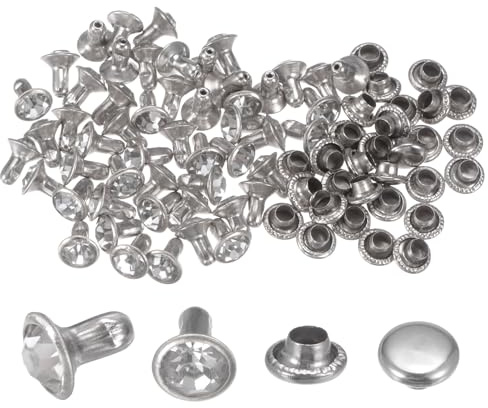 sourcing map 50pcs Crystal Rivets 6mm Rhinestone Rivets Rapid Stud Rivets for Clothing Leather Crafting Fabric Arts Crafts Decoration Leathercraft DIY Leather-Craft, Silver
