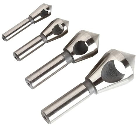 Juego de brocas de desbarbado de chaflán avellanador de 4 piezas, vástago redondo cortador de biselado de desbarbado HSS plateado recubierto de titanio de 90 grados