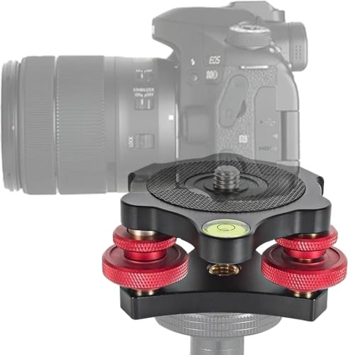 Tripod Head Leveling Base Camera Leveler, Tri Wheel Head, 3/8” Thread, with +/-5 Degree Precision Adjustment, 3 Bubble Level Triple Wheel Leveler for Macro Panoramic Pic