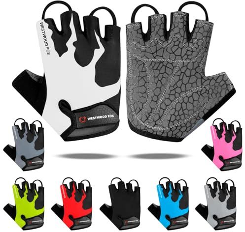 WESTWOOD FOX Cycling Gloves Half Finger Unisex Padded Grips Palm Bicycle Summer Riding MTB Bike Gloves for Men Women Non-Slip Fingerless Short Mountain Bike Ride Sports Hiking Mitts Climbing Gym