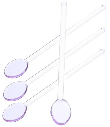 COLLBATH 4pièces Lot De Cuillères Verre Résistantes Chaleur à Tête Ronde Manches Longs Ergonomiques Pour Café Dessert Soupe Glace Et Lait Design Élégant Transparent