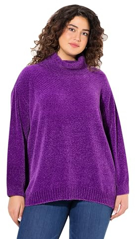 Ulla popken dam stora storlekar överdimensionerade plus size chenille-tröja, oversized, ståkrage, långärmad, Mörklila, 50/52 SE