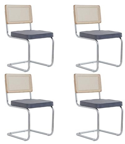 DEYARNA HOME 4er Set Esszimmerstühle, Moderne Küchenstühle aus der Mitte des Jahrhunderts mit Rohrrücken, Gepolsterte Stühle mit Metall-Chrom-Beinen, Grau (holländisch-vlies)