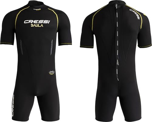CRESSI Baula Man Shorty Wetsuit Black/Yellow 2,5mm XL - Muta Shorty in Neoprene Bifoderato 2.5 mm High Stretch, Ideale per Immersioni e Snorkeling in Acque Temperate, Man Nero/Giallo, XL