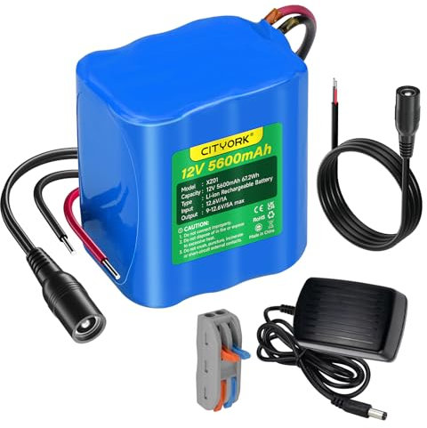 CITYORK 12V DC 5600mAh Rechargeable Lithium Ion Portable Battery Pack for CCTV cameras, camcorders, MP3 players, LED strip lights