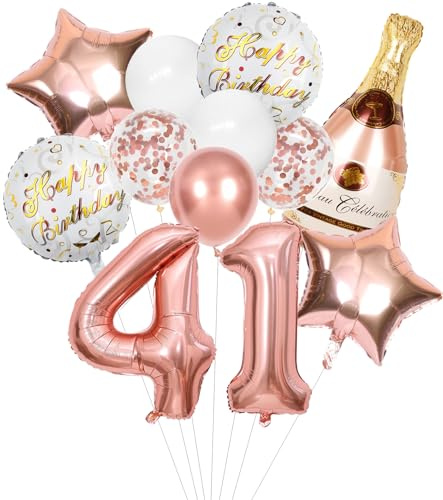 Anlgdi Folienballon Champagne Rosegold, Luftballon 41. Geburtstag Deko Frau, Geburtstagsdeko 41 Jahre Frauen, Helium Ballon Champagner Flasche Bier Happy Birthday Deko für 41. Geburtstag Party Deko