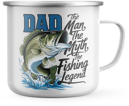Purple Print House Dad The Fishing Legend Enamel Mug Mens Funny Angling Outdoor Tea Coffee Cup Angler Christmas Stocking Filler