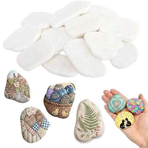 DYMHQ 12 Pezzi Pietre Piatte Bianche per Dipingere, 3-8 cm Pietra Naturale Sassi da Dipingere, Bianco Liscio Grandi Ciottoli per Pittura Colorata e Decorazione