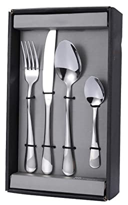 SaryEdge Ensemble de Couverts en Acier Inoxydable Ensemble de Couverts en Acier Manche en Bambou et Fourchette Un Ensemble pour 6 (Ensemble Noir de 24 pièces) (Argent)