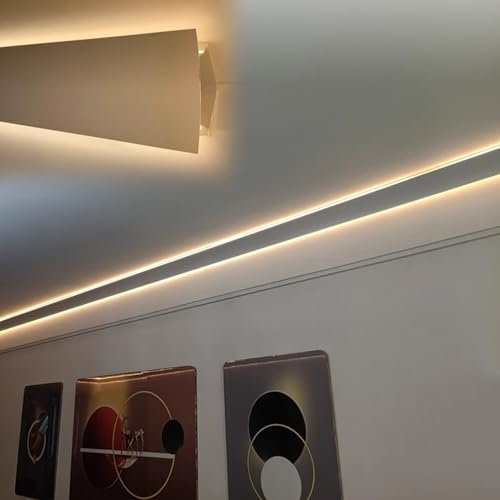 WhamtL Surface Mounted Baseboard Led Light Channel, Aluminum Alloy Indirect Lighting Molding, Ceiling Wall Corner Led Skirting Board Cover Home Decor(11m/36.1ft)