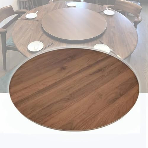 Grand plateau de service rond en bois de 91,4 cm, plateau rotatif avec finition noyer