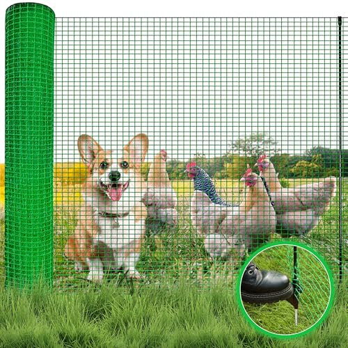 Signstek Barrier Fencing Mesh, 0.9m x 15m with 9 Pack Fencing Pins, Temporary Garden Outdoor Dog Fence Reusable Temporary Fence for Pets, Poultry, Construction Site, Green