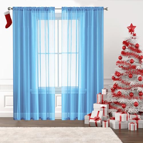 GAIFNAG Voile Tende Lino Tenda a Pannello Tende 60 x 200 cm Morbide Tinta Unita Tenda Isolante, Vari Colori Tendine Finestra a Vetro, Tende Soggiorno per Camera da Letto Salotto, Blu Cielo