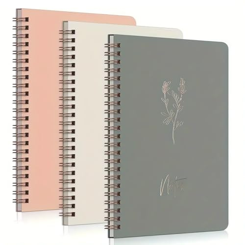 GYMSER A5 Notebook Set - 3 Pack College Lined Spiral Bound Notebooks, Lightweight & Aesthetic Style for Students, Professionals,Thick Paper, Perfect for Journaling, Note-Taking, and Sketching