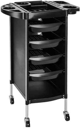CROWNSHOP Hairdressing Trolley 4-Drawer Salon Cart on Wheels with Side Tray