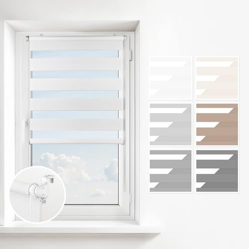 Estika Verdunkelungs Doppelrollo Klemmfix ohne Bohren - 70 cm x 120 cm - Milchig Weiß - Tag und Nacht Duo-Rollo, Rollos für Fenster, Fenster Sichtschutz, Doppelrollo für Innenräume