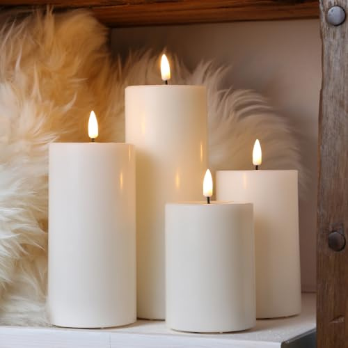 MARELIDA LED Kerzen Deluxe Homeart 4er Set LED Echtwachskerzen mit Fernbedienung und Batterien (creme)