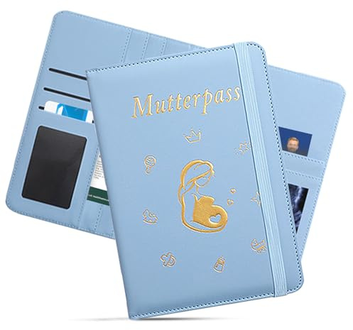 Funda para pasaporte de maternidad de piel sintética, para carné de maternidad (9 compartimentos), color azul claro