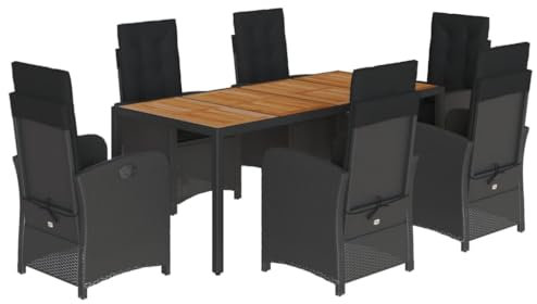 vidaXL Garten Essgruppe 7-TLG., Gartenmöbel Set Tisch mit 6 Stühle, Gartengarnitur mit Kissen, Sitzgruppe Essgarnitur Terrasse, Schwarz Poly Rattan
