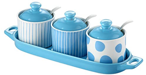 BODHIS Sucrier, boîte à assaisonnement, sucrier Bleu Nordique avec Couvercle, Pot de Rangement pour décoration de Cuisine (Bleu 2 3 pièces)