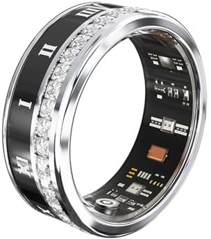 Smart Ring, Smart Health Ring for Women Men IP68Fitness Tracker w/Sleep Heart Rate Blood Pressure Oxygen Monitor Pedometer Step Counter Smart Ring for Cellphone, Silver #8