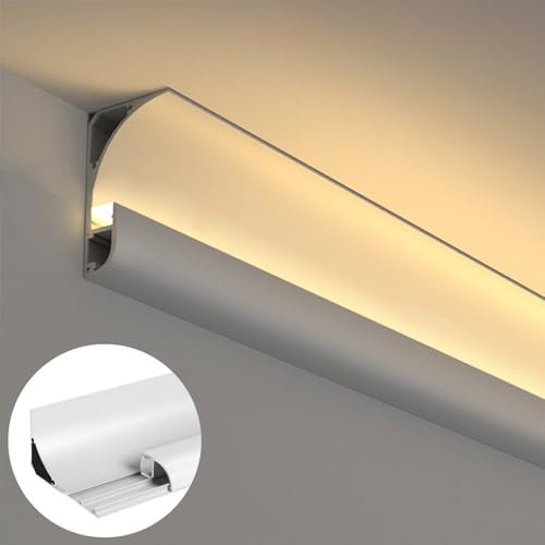 Aluminium-Sockelleiste, K-Beleuchtungsprofil mit indirekter Beleuchtung, Diffusor, Lichtabdeckung, Verkleidung für Decke, Boden, Wand, ideal für Zimmer, Schrank, Geschäft, Weiß, Größe L
