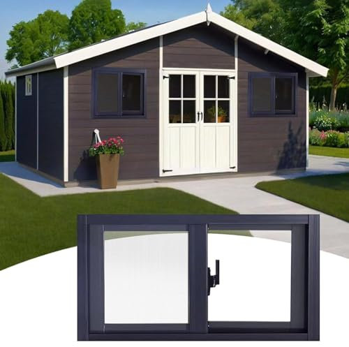 YVYKFZD Schiebefenster schwarz, Aluminium Fenster Window Kellerfenster, Ersatzfenster mit Schloss und Fliegengitter, Lüftungs Schuppenfenster für Mobilheime, für Hühnerstall/Garage/Badezimmer(WxH 39x1