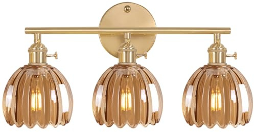 Shenmoyl Wandleuchte Innen, Spiegelleuchte Bad 3 Flamming, Wandlampe Vintage Gold Für Badezimmer Schlafzimmer Flur Wohnzimmer Braun