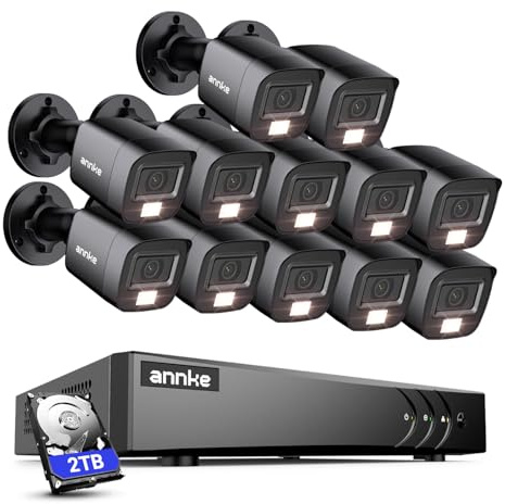 ANNKE 3K Lite 16 canali DVR con unità disco rigido da 2 TB, 12 x 1080p visione notturna a colori sistema telecamera di sicurezza esterna con rilevamento intelligente di persone e veicoli, allarme