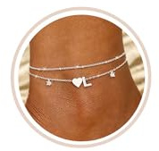 FUNEIA Fußkettchen Für Damen Silber 925/14K Gold Vergoldet Buchstaben Fussketten Für Frauen Wasserfester Herz Layered CZ Fußkette Boho Verstellbar Fusskette Fußschmuck Geschenke für Mädchen