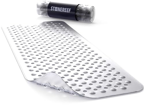 Badewannenmatte rutschfest 101x40 cm – Antirutschmatte für Badewanne & Dusche – BPA-frei, schimmelresistent & maschinenwaschbar – rutschfeste PVC Badematte mit Saugnäpfen, transparent