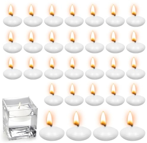 30 Stück Schwimmkerzen, Bunte Schwimmende Kerzen, Unparfümierte Schwimmkerzen, Teelichter Kerzen, Wasserkerzen Schwimmkerze für Hochzeiten, Partys, Badewannen, Valentinstag Deko, Pools, Spas(Weiß)
