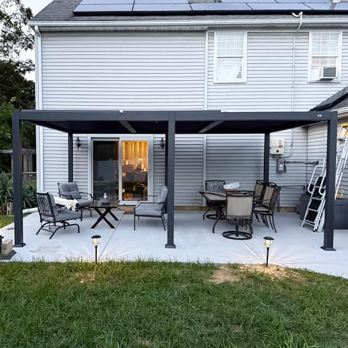 PURPLE LEAF Pergola 3,5 × 5,5 m mit Lamellendach Voll-Aluminium, Grau | Integrierte Entwässerung, Verstärkte Pfosten, Klare Montageanleitung, UV-Schutz & Belüftung, Gastronomie & Café
