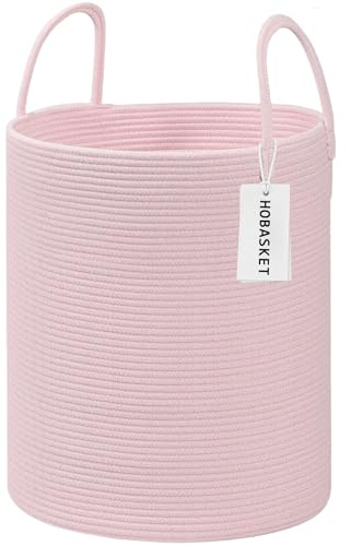 HOBASKET Large Woven Laundry Basket Hamper,100L Cotton Rope Storage Bin for Blankets,Toys and Clothes,Decorative Tall Nursery Hamper for Living Room,Baby Nursery,Bathroom and Bedroom,(Pink, XX Large)