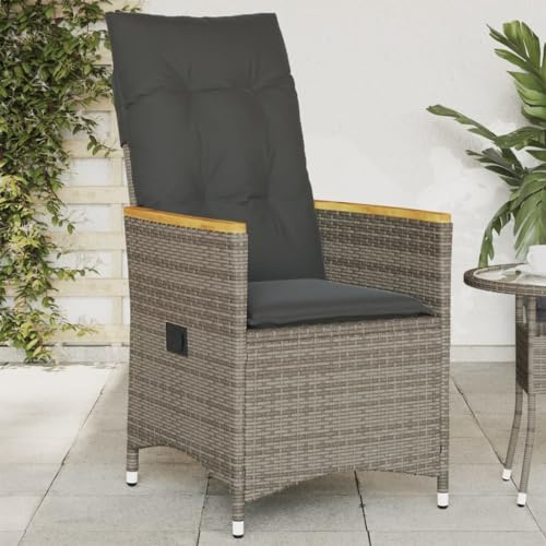 QZZCED Gartensessel Verstellbar mit Kissen Grau Poly Rattan Terrassenmöbel Terrassenstühle für Terrassen