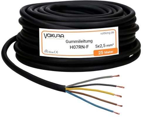 H07RN-F 5x2,5 mm² 25 Meter Gummileitung flexibel mit Schutzleiter 5G2,5 | Campingkabel Baustellenkabel UV-resistent ölbeständig für Außenbereich