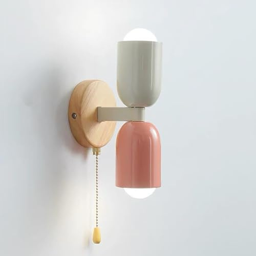 DLGLOLIN 2 Lampe Applique Murale avec Interrupteur Lampe Murale Interieur Moderne Éclairage Mural n Métal et Bois Lampe de Mur pour Chambre Salon Cuisine Café, Rose